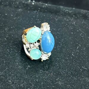 Large Statement Ring with Three Blue Gemstones